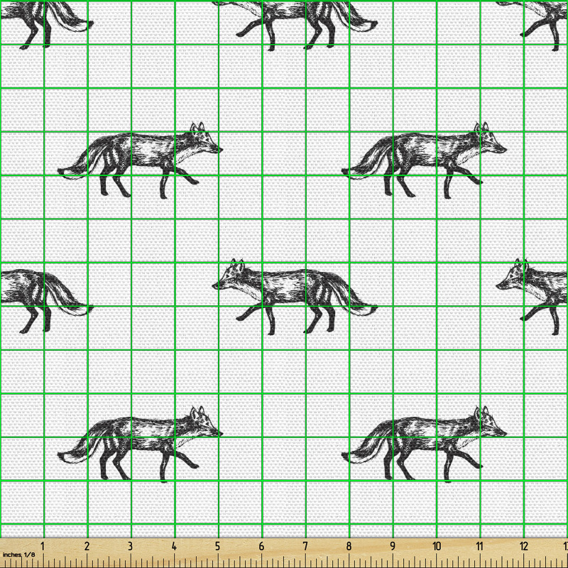 Hayvan Parça Kumaş Monokrom Stilde Renklendirilmiş Tilkiler