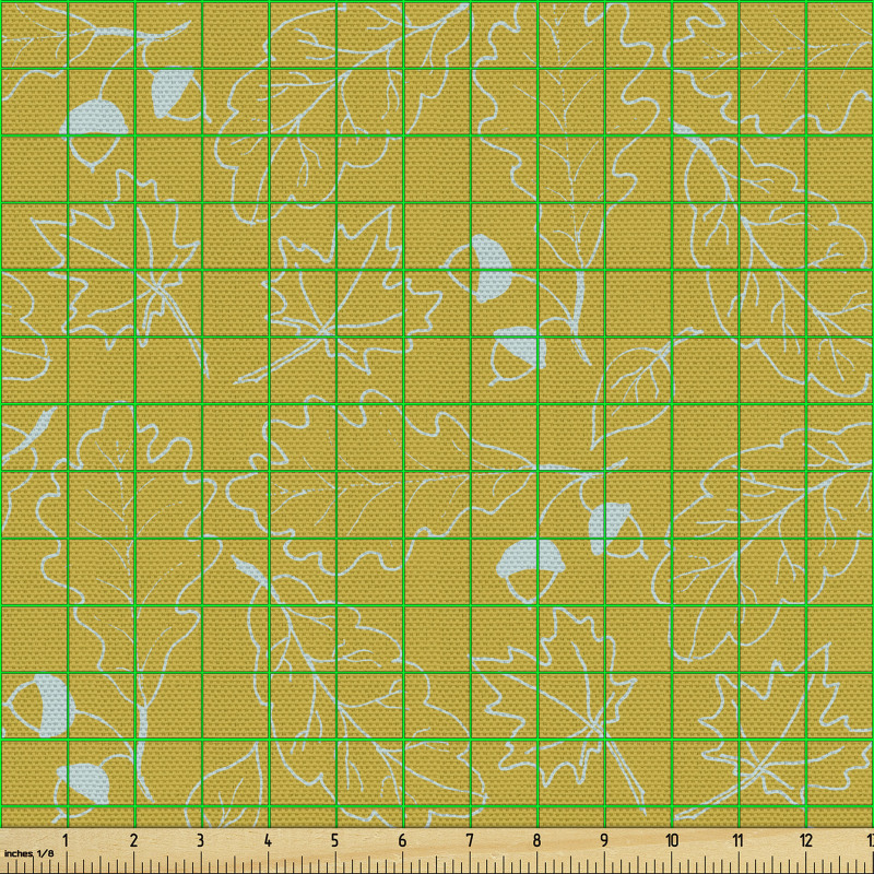 Doğa Parça Kumaş Meşe Palamudu ve Yapraklarının Grafik Çizimi
