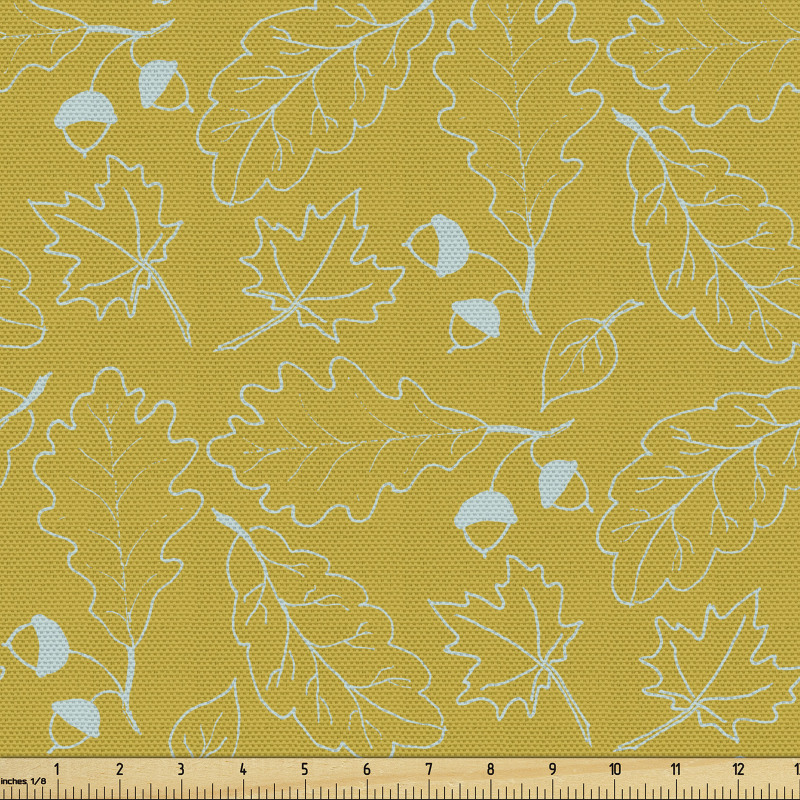Doğa Parça Kumaş Meşe Palamudu ve Yapraklarının Grafik Çizimi