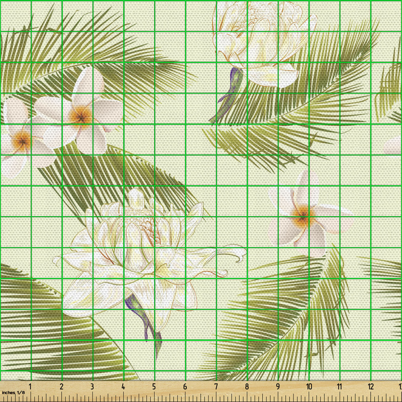 Doğa Parça Kumaş Zarif ve Kibar Çiçekler ile Palmiye Yaprakları
