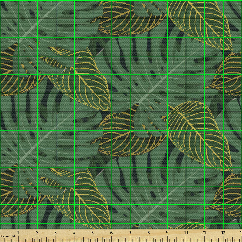 Egzotik Parça Kumaş Tropikal Sade ve Altın Yaldızlı Yapraklar