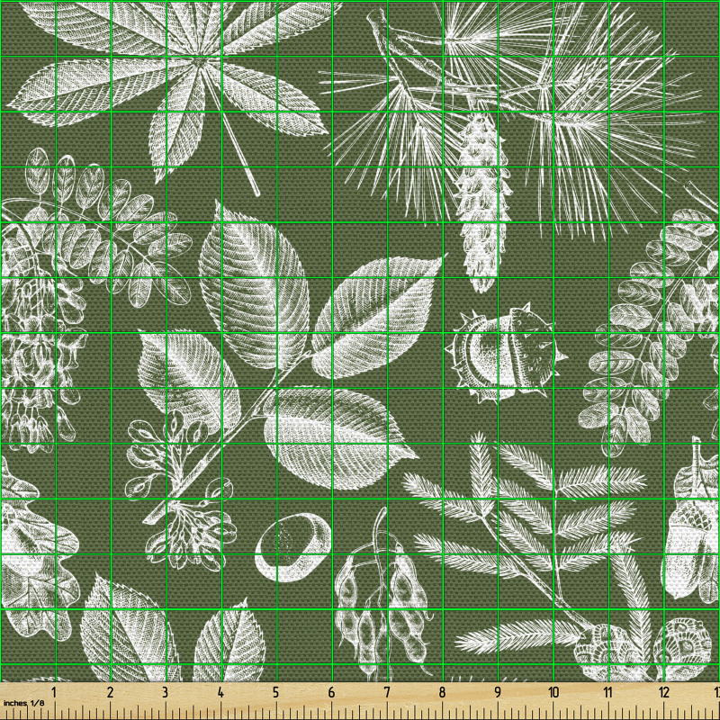 Botanik Parça Kumaş Soyut Farklı Ağaç Yaprakları Türleri Deseni