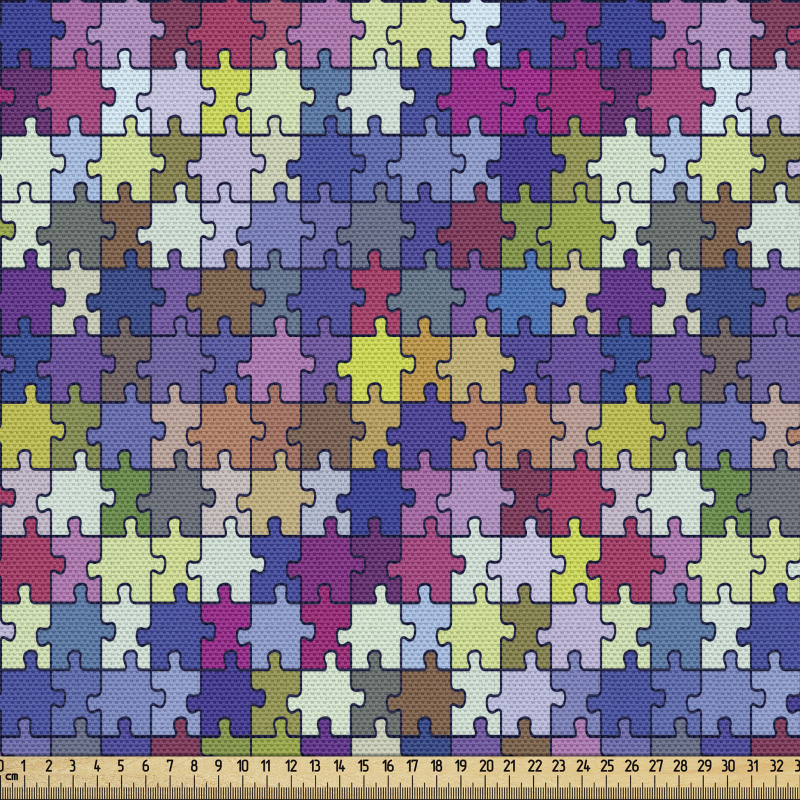 Bulmaca Parça Kumaş Rengarenk Retro Puzzle Parçaları Desenli