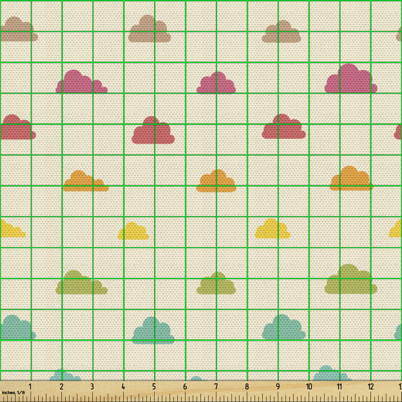 Gökkuşağı Parça Kumaş Rengarenk Sevimli Tatlı Minik Bulutlar 