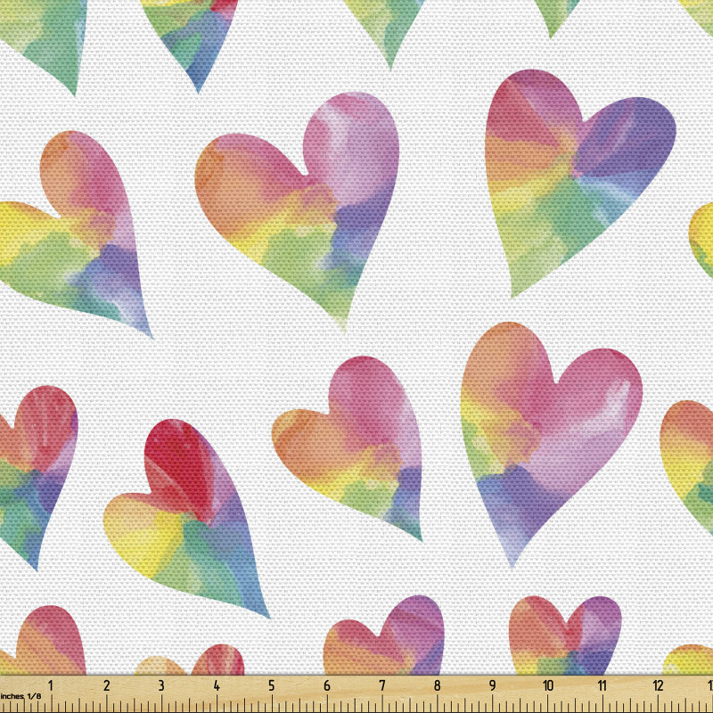 Sevimli Parça Kumaş İçi Suluboya ile Boyanmış Eğlenceli Kalpler