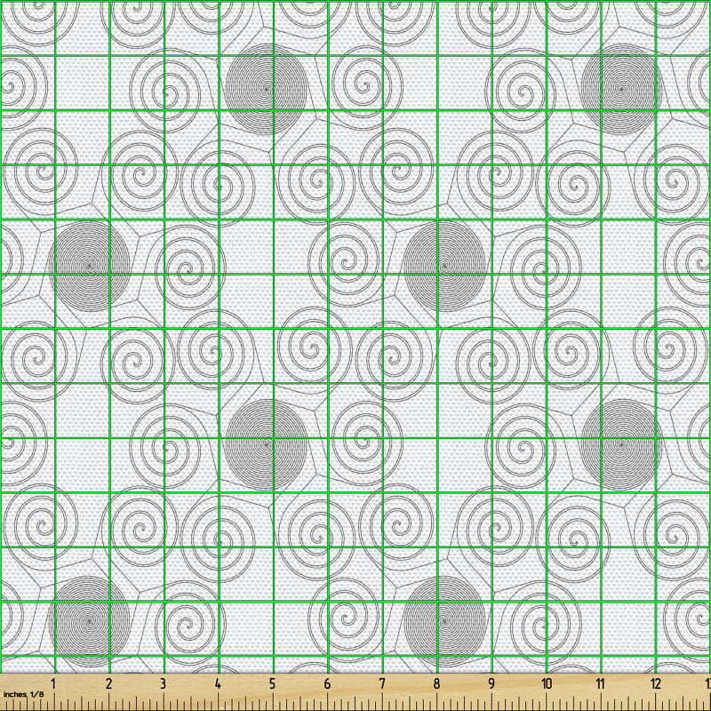 Geometrik Parça Kumaş Akromatik Küçük İlüzyonel Sarmal Daireler
