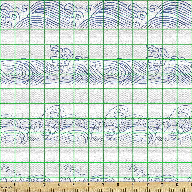 Geleneksel Parça Kumaş Sanatsal Okyanus Dalgaları Siluetleri