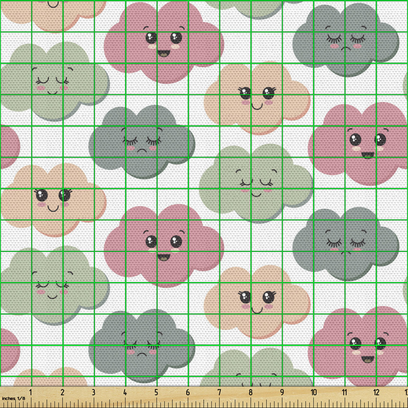 Rengarenk Parça Kumaş Sevimli Gülümseyen ve Mutlu Bulutlar