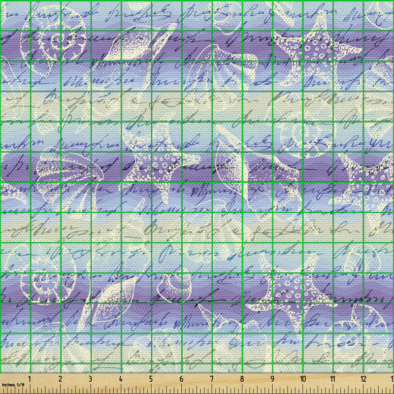 Marin Parça Kumaş Soyut Romantik Deniz Kabukları ve El Yazısı