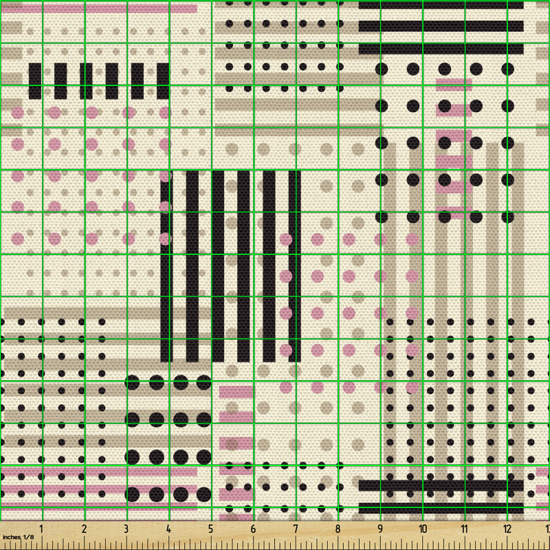 Soyut Parça Kumaş Tekrar Eden Puantiyeli ve Şeritli Motifler