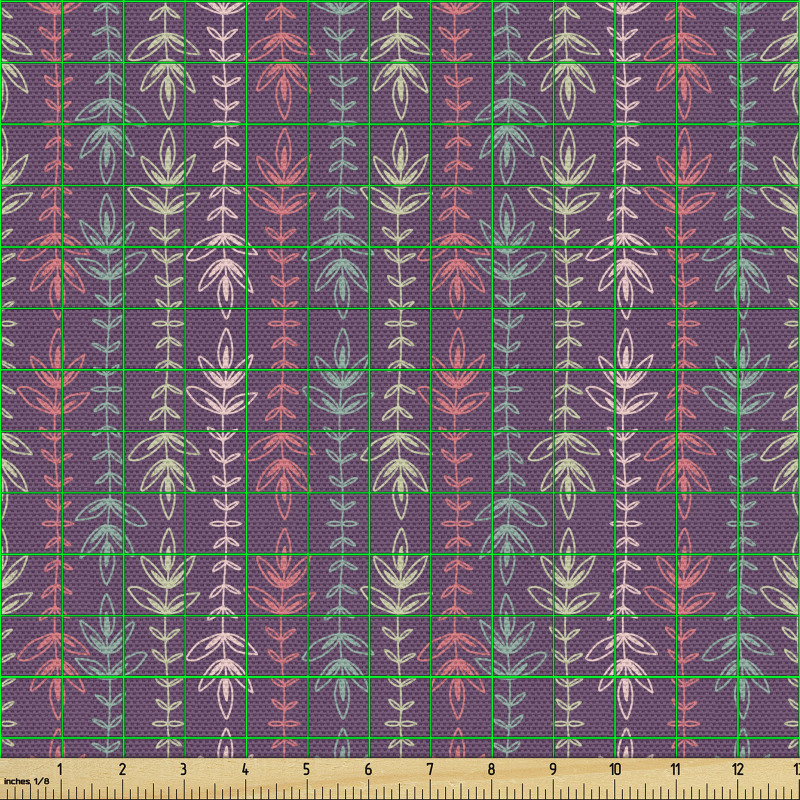 Botanik Parça Kumaş Rengarenk Yaprak Sarmaşık Dalları Deseni