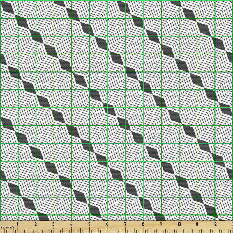 Geometrik Parça Kumaş Monokrom Zikzaklı Dalgalı Çapraz Çizgiler