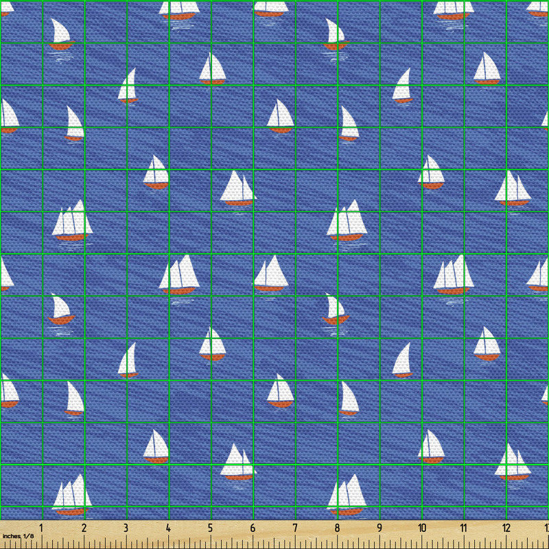 Deniz Parça Kumaş Dalgalı Suda Minik Yelkenliler Soyut Tasarımı