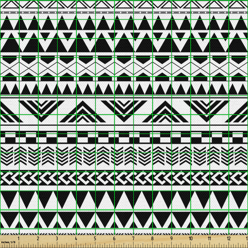 Etnik Parça Kumaş Monokrom Otantik Geleneksel Üçgen Motifleri