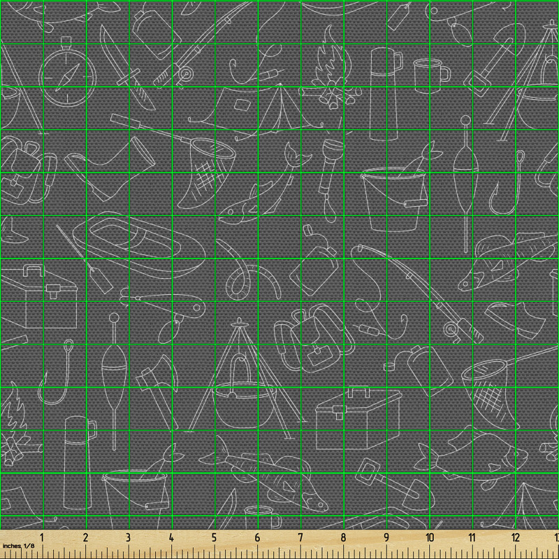 Hobiler Parça Kumaş Koyu Gri Fon Üzerinde Balıkçılık Objeleri