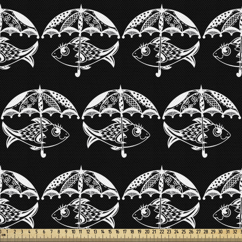 Deniz Parça Kumaş Yüzgeç ile Şemsiye Tutan Balık Silueti Çizimi