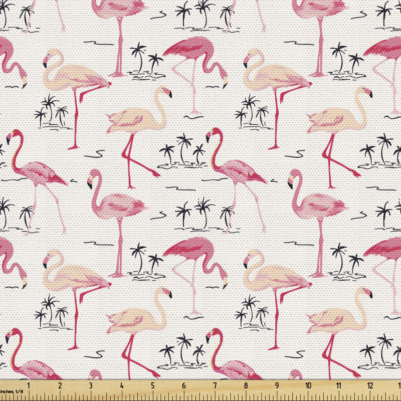 Tropikal Parça Kumaş Flamingolu Desen