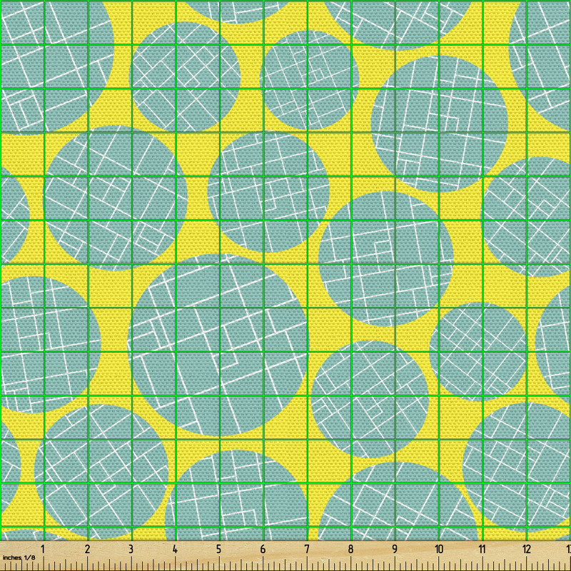 Geometrik Parça Kumaş Renkli Çizgili Tekrarlı Daireler Dizaynı