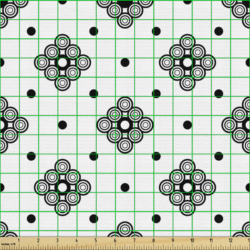 Monokrom Parça Kumaş Soyut Geometrik Dairesel Küçük Motifler