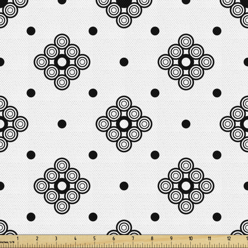 Monokrom Parça Kumaş Soyut Geometrik Dairesel Küçük Motifler
