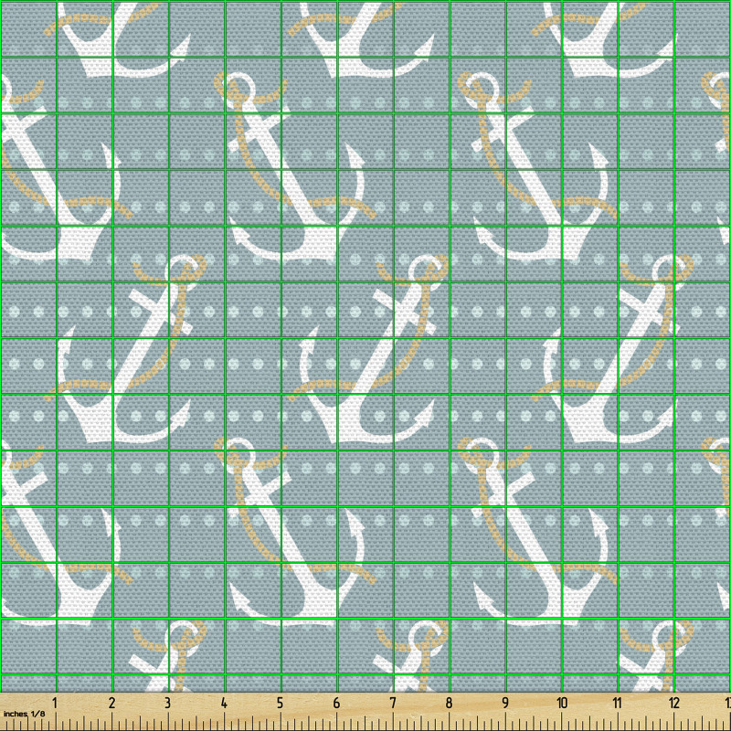 Deniz Parça Kumaş Geometrik Noktalı Fonda Gemi Çapaları Deseni