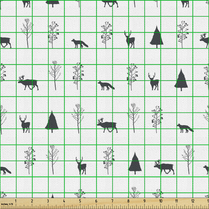 Minimal Parça Kumaş Kış Temasında Nordik Geyik Ağaç Desenleri