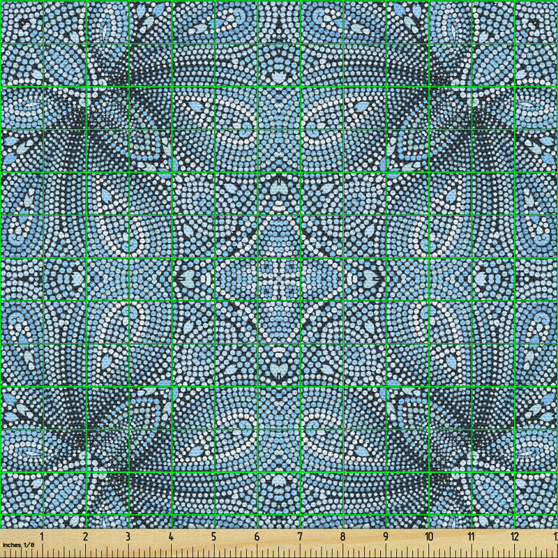 Etnik Parça Kumaş Mavi Mozaik Görünümlü Şal Desenli Benekli