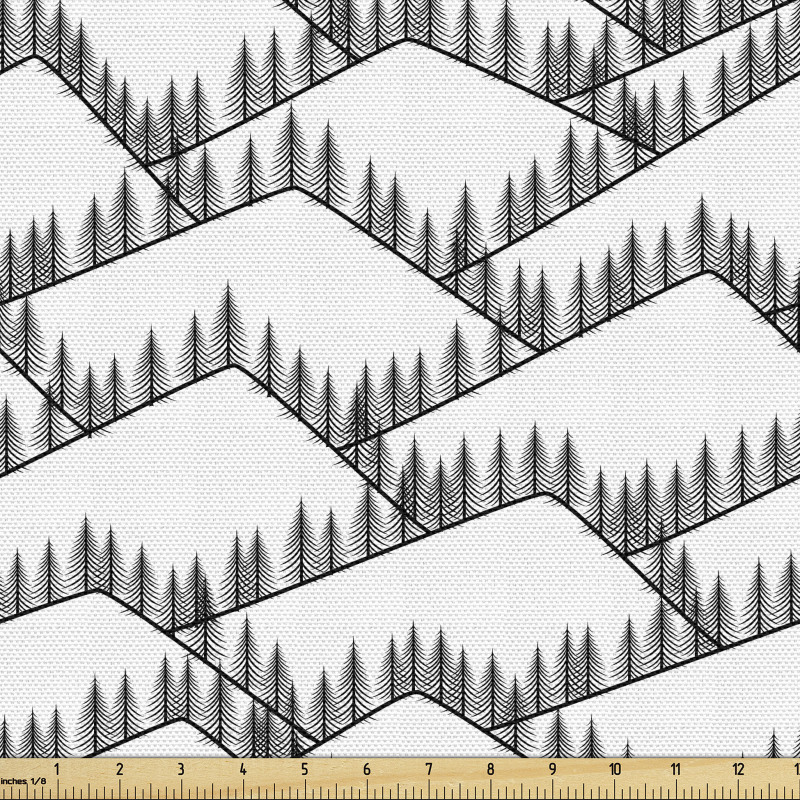 Geometrik Parça Kumaş Dağdaki Ağaçlar Desenli