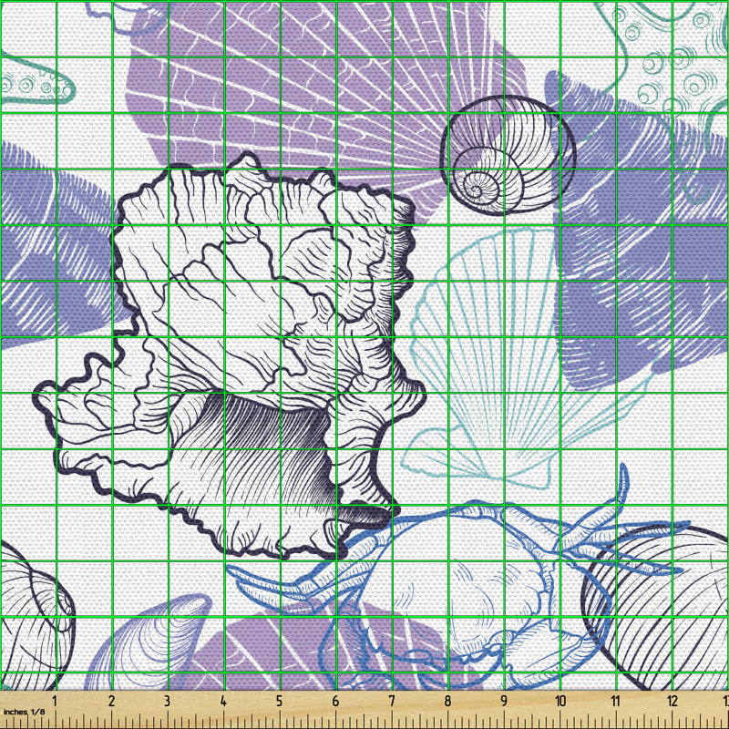 Sualtı Yaşamı Parça Kumaş Deniz Kabuklu Desen