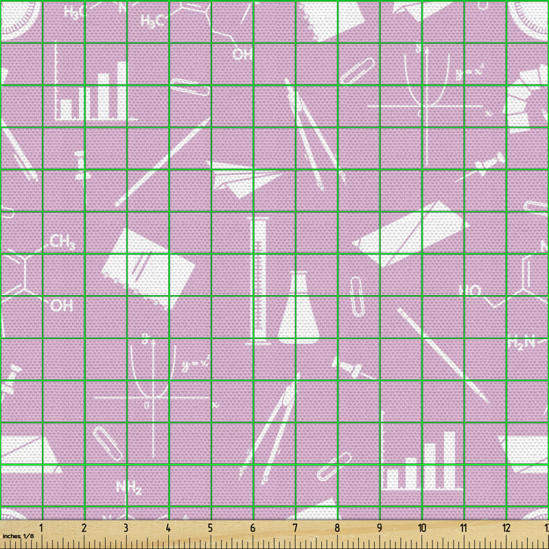 Bilim Parça Kumaş Pembe Eğitim ve Fen Temalı Çeşitli Motifler