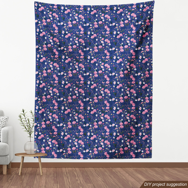 Çiçekli Parça Kumaş Floral Motifler Yıldızlar ve Kelebekler