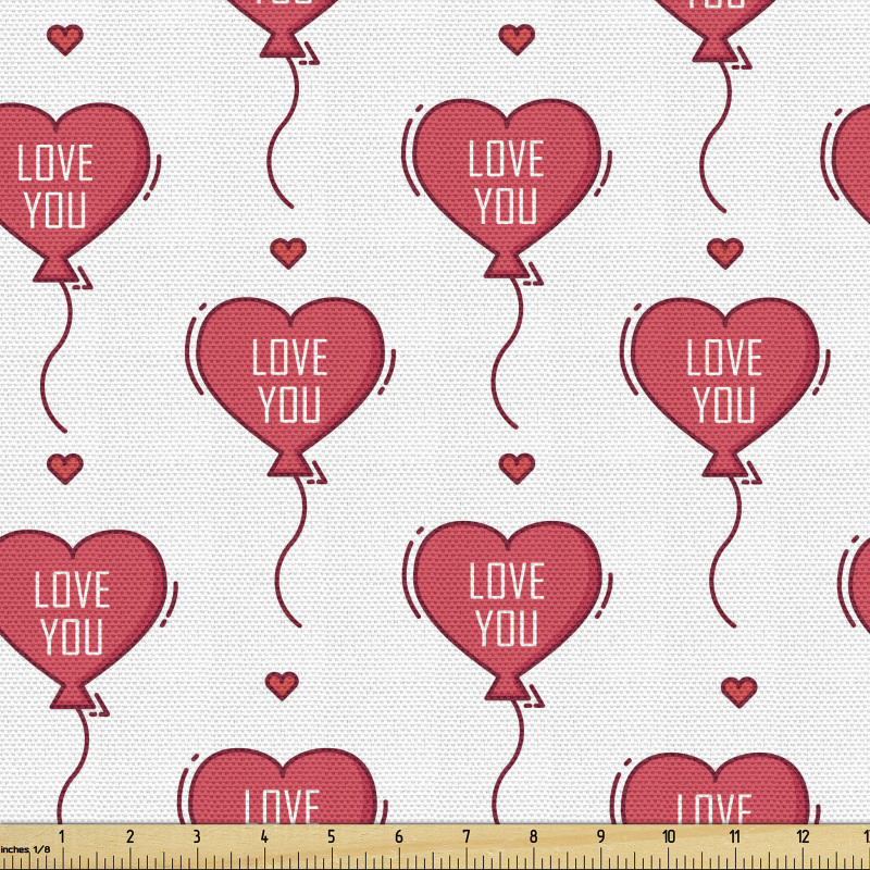 Romantik Parça Kumaş İngilizce Seni Seviyorum Kalpli Balonlar