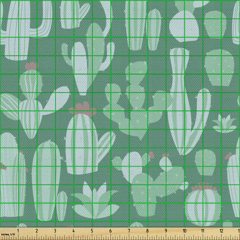 Kaktüs Parça Kumaş Doğa Esintili Çeşitli Dikenli Çöl Bitkileri