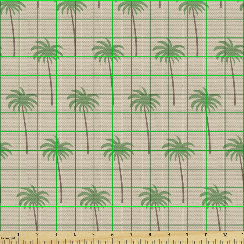 Egzotik Parça Kumaş Nude Tonlu Kareli Arka Planda Palmiyeler