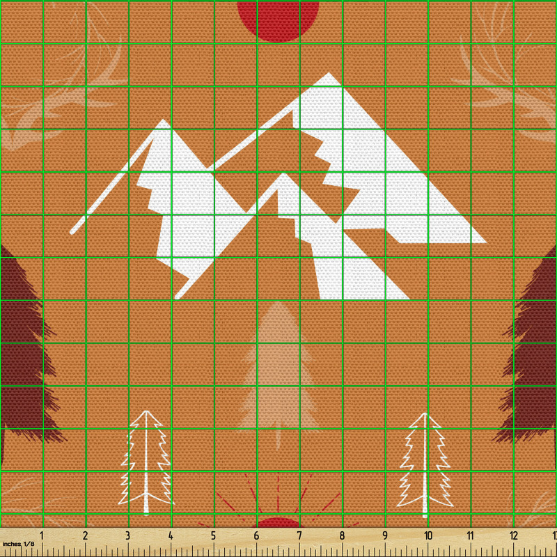 Doğa Parça Kumaş İskandinav Teması Dağlar Ağaçlar ve Güneş