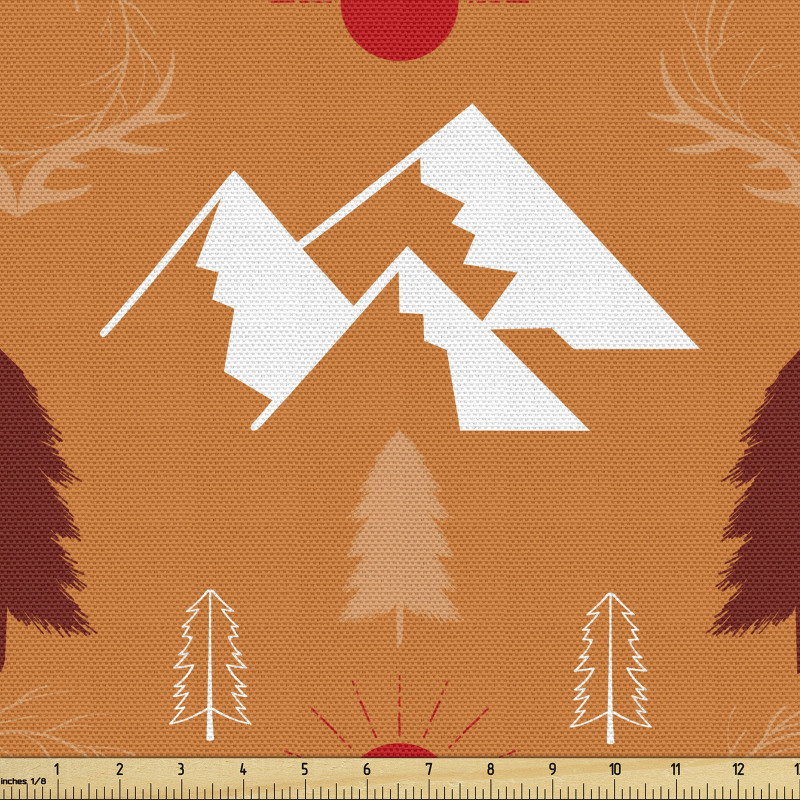 Doğa Parça Kumaş İskandinav Teması Dağlar Ağaçlar ve Güneş