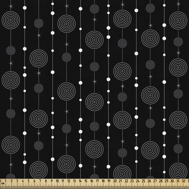 Geometrik Parça Kumaş Koyu Tonlu Düz Şeritte Dairesel Motifler