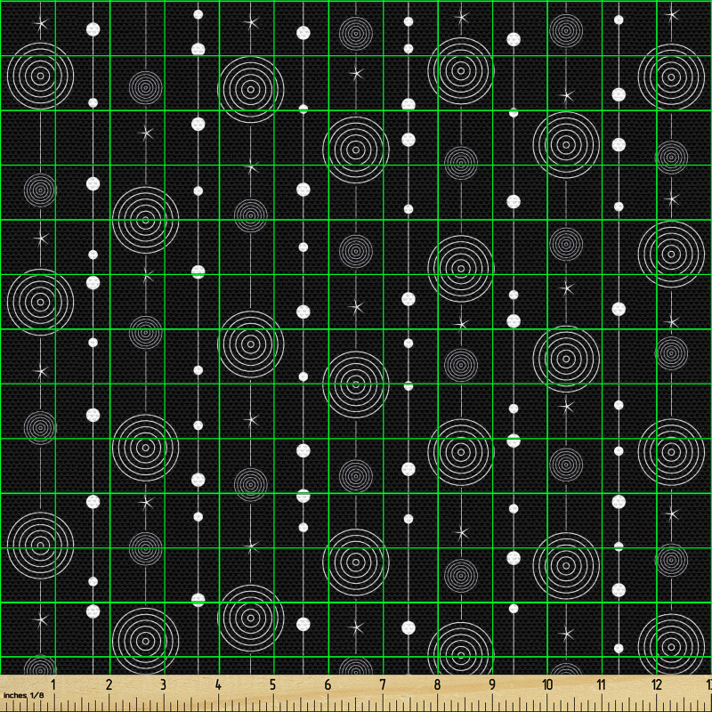 Geometrik Parça Kumaş Koyu Tonlu Düz Şeritte Dairesel Motifler