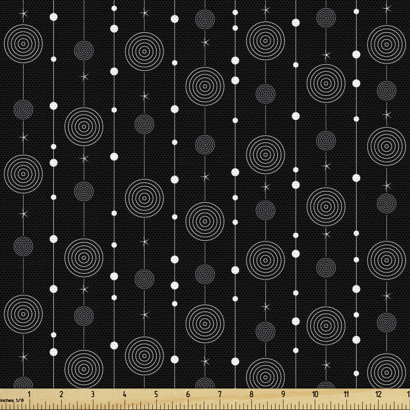 Geometrik Parça Kumaş Koyu Tonlu Düz Şeritte Dairesel Motifler