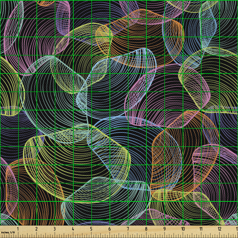 Gökkuşağı Parça Kumaş Rengarenk Çizgili Deniz Kabuğu Motifleri
