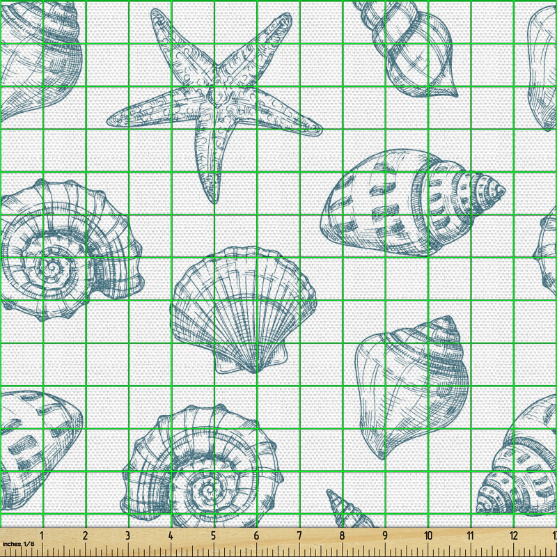 Yaz Parça Kumaş Sade Arka Planda Çeşitli Deniz Kabukları Deseni