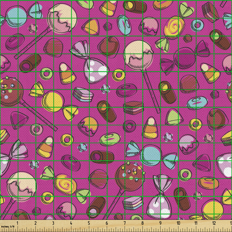 Şeker Parça Kumaş Lezzetli Rengarenk Lolipop Çikolata Motifleri