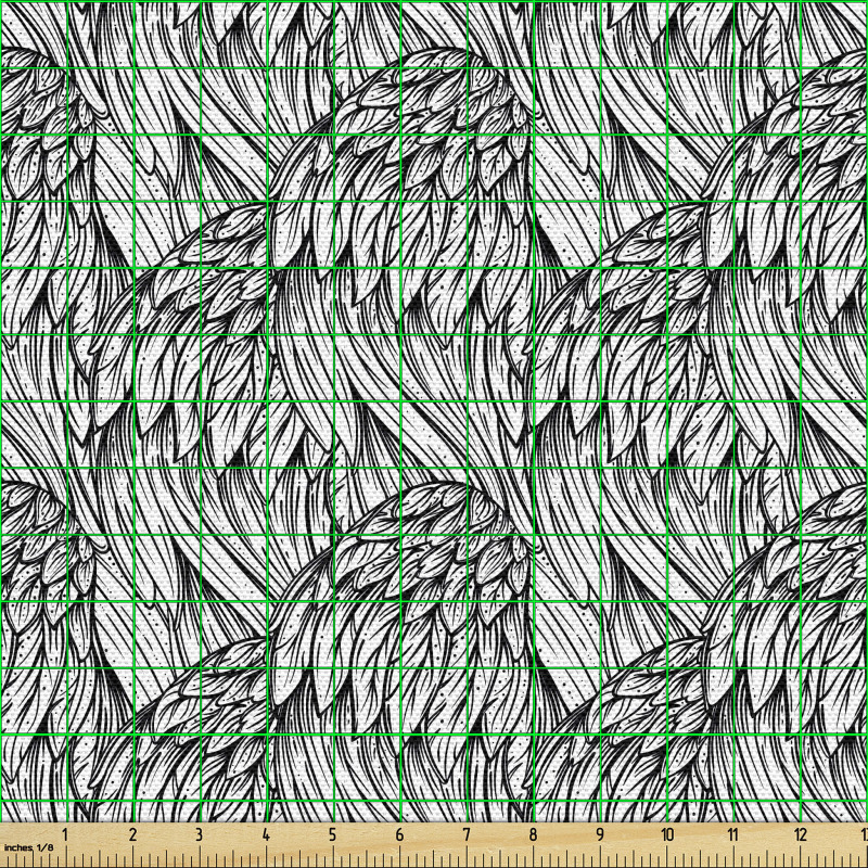 Kuş Parça Kumaş Monokrom Çizim Görkemli Hayvan Kanatları Deseni