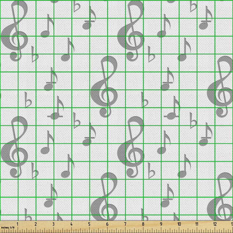 Müzik Parça Kumaş Gri Tonlu Tasarım Notalar ve Sol Anahtarı