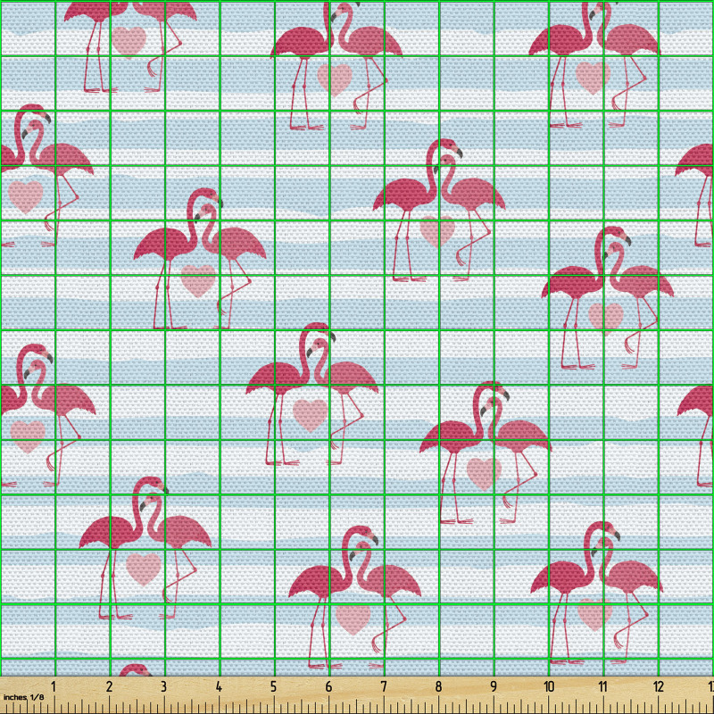 Egzotik Parça Kumaş Dalgalı Şeritler Üzerine Aşık Flalmingolar 