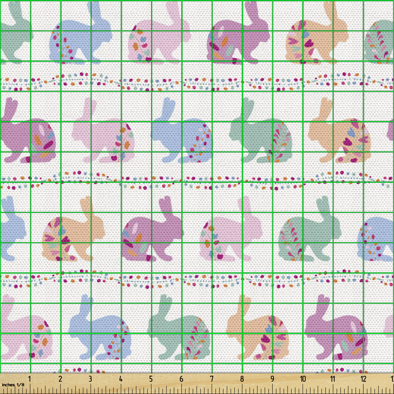 Hayvan Parça Kumaş Tekrar Eden Rengarenk Tavşan Silüetleri