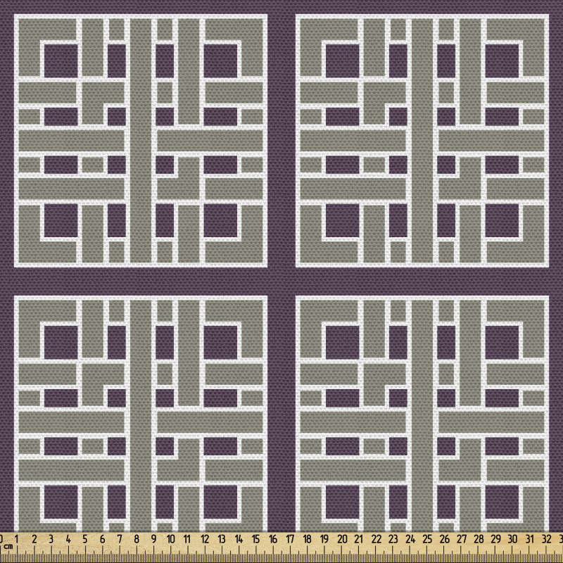 Geometrik Parça Kumaş Simetrik Tasarım Dolanan Şeritli Kareler
