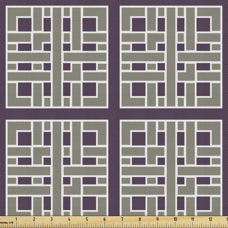Geometrik Parça Kumaş Simetrik Tasarım Dolanan Şeritli Kareler