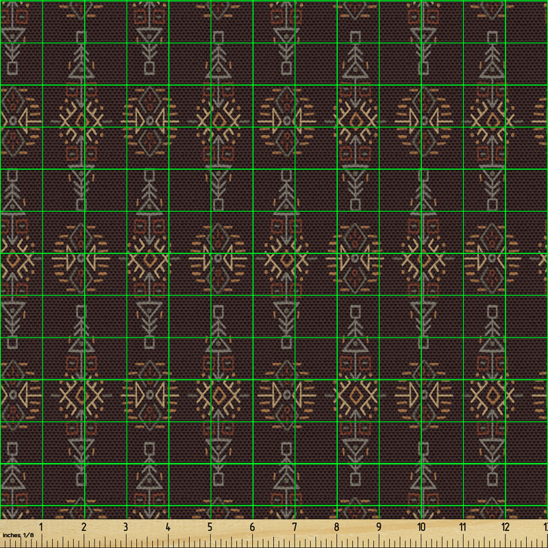 Tribal Parça Kumaş Kabile Temalı Motif Sıcak Toprak Tonlarında