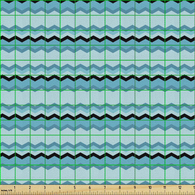 Soyut Parça Kumaş Mavi Tonlarda Tekrarlanan Zikzaklı Desen